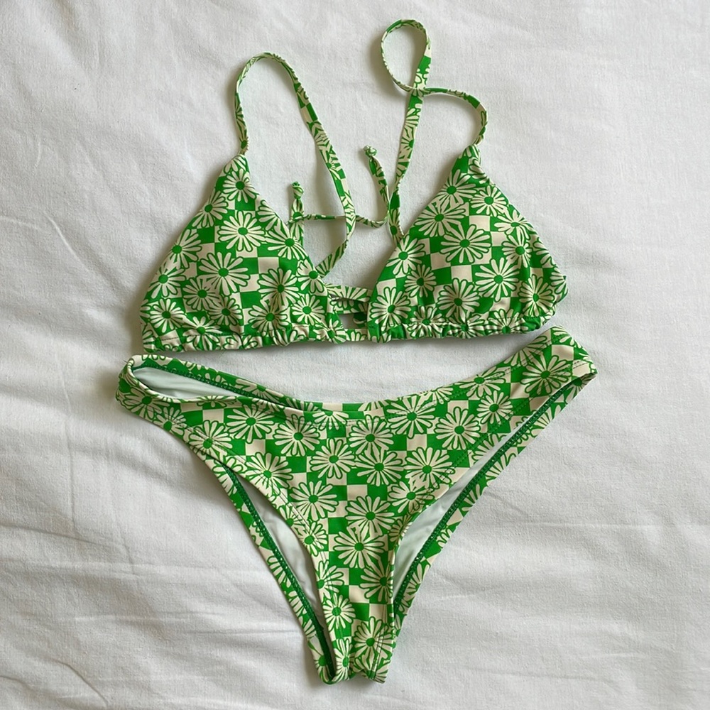 Swimsuit - green checkered flower - urban outfitters